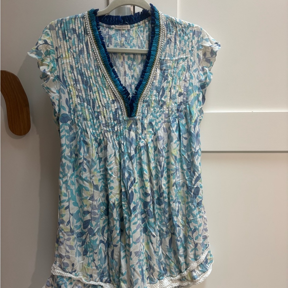 Poupette St. Barth Blue & Aqua Floral Pleated dress